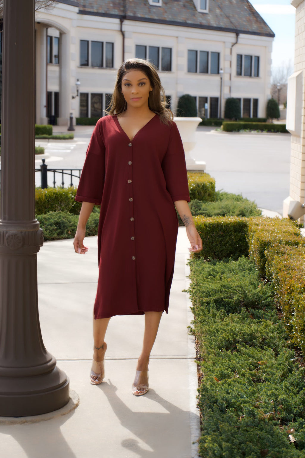 Low Key Cardigan Dress || Burgundy