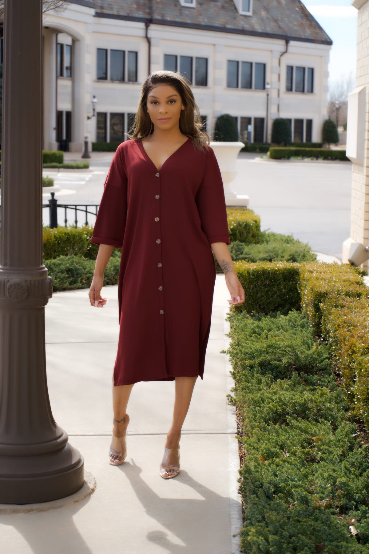 Low Key Cardigan Dress || Burgundy
