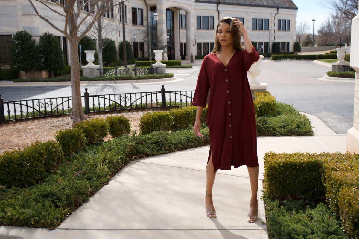 Low Key Cardigan Dress || Burgundy